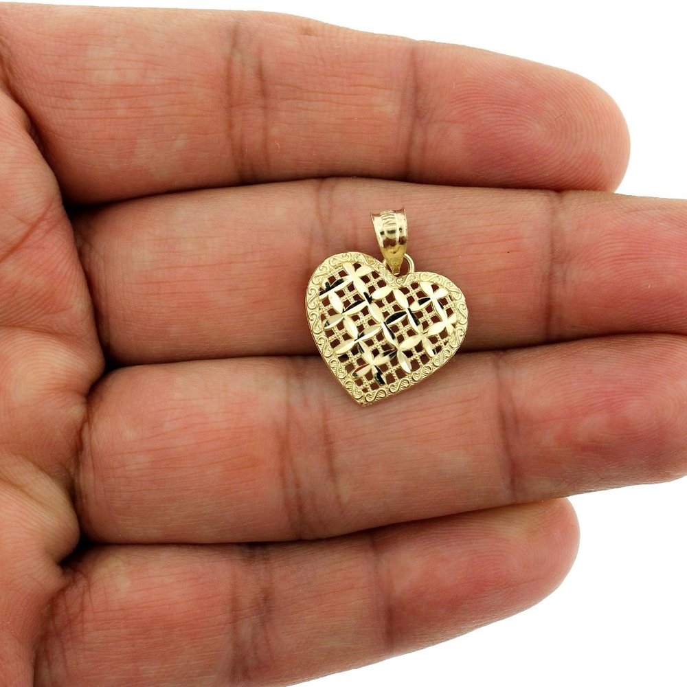 10K Yellow Gold Diamond Cut Heart Charm Pendant